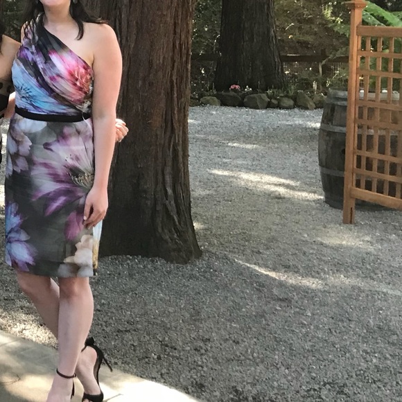 Silk Floral One shoulder sheath cocktail dress - Picture 5 of 5